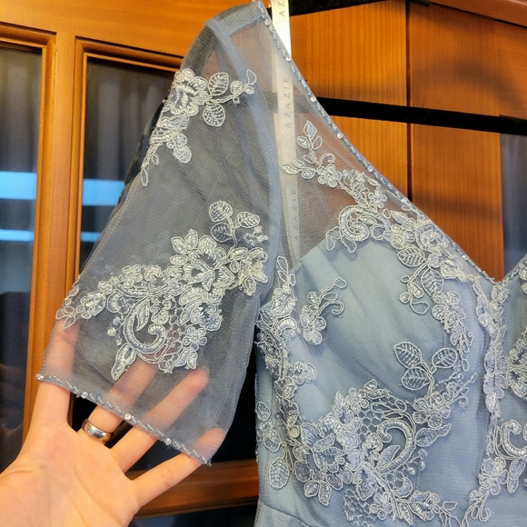 Azazie "Brenda" Long Tulle/Lace Dress in Dusty Blue Custom Sz 4/6 - Picture 5 of 16